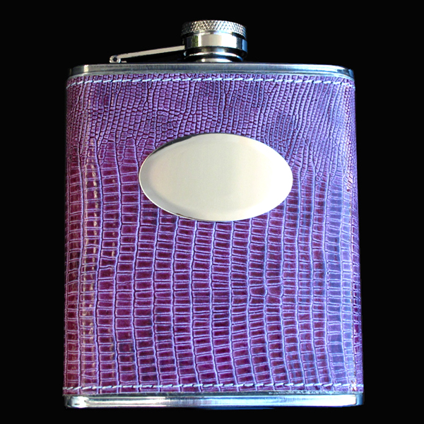 stainless steel hip flask, 7OZ, LEATHER PURPLE