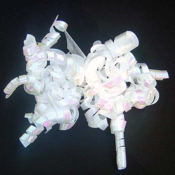 5" curly bow on hang tab-24bows/case, WHITE