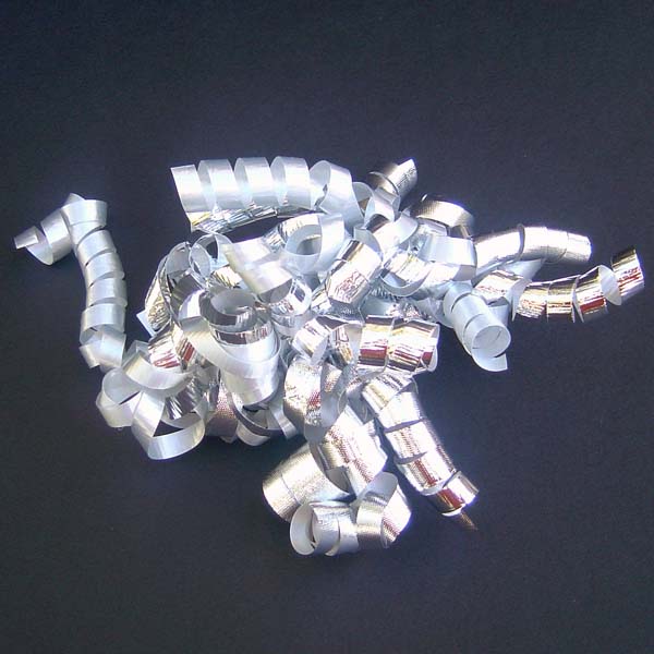 5" curly bow on hang tab-24bows/case, SILVER