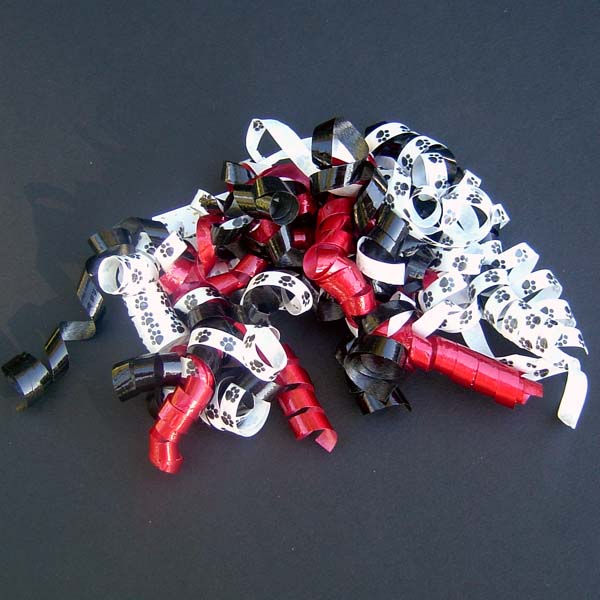 5" curly bow on hang tab-24bows/case, PAWPRINT