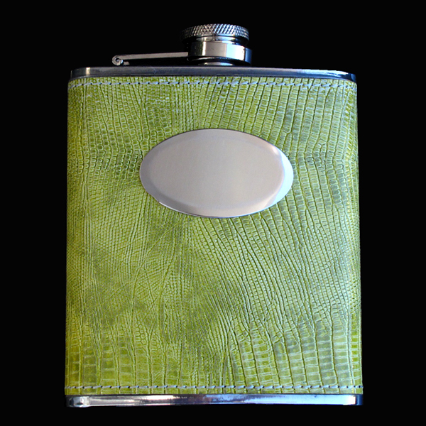 stainless steel hip flask, 7OZ, LEATHER GREEN