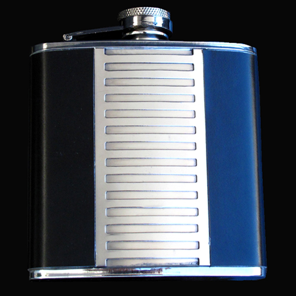 stainless steel hip flask, 8OZ, SIDE LEATHER