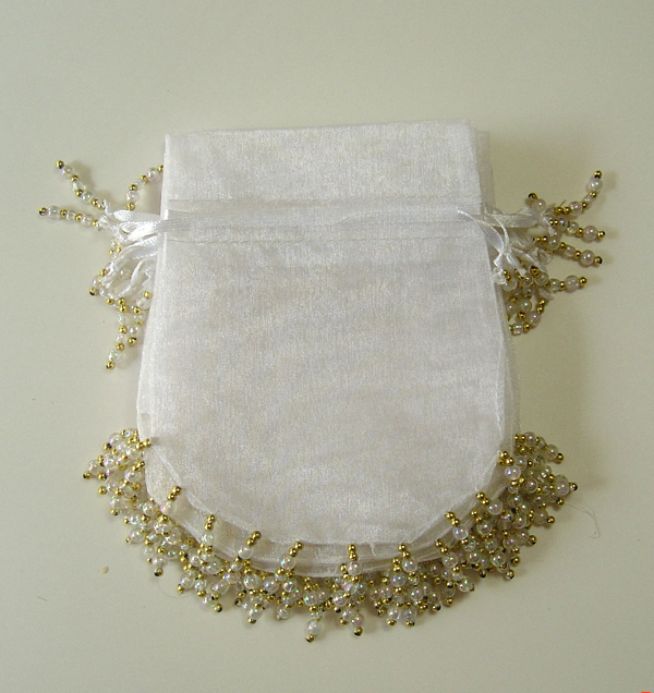 4-1/2x5-1/4" BEADED organza bag-24/pk, WHITE