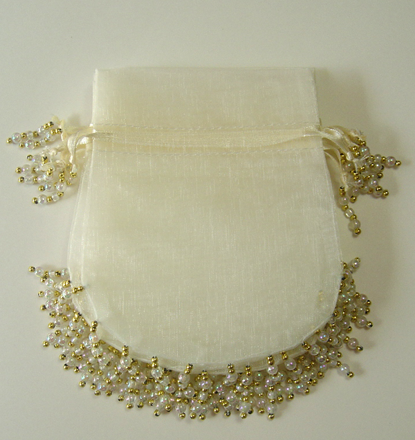 4-1/2x5-1/4" BEADED organza bag-24/pk, IVORY