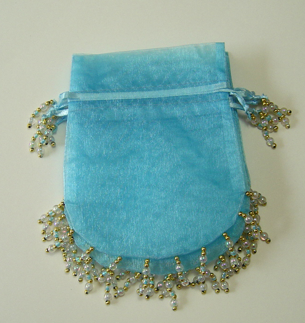 4-1/2x5-1/4" BEADED organza bag-24/pk, LT BLUE
