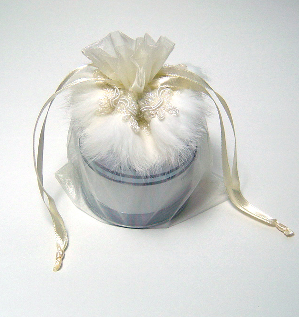 5x6-1/2" FEATHER organza bag-10/pk, IVORY