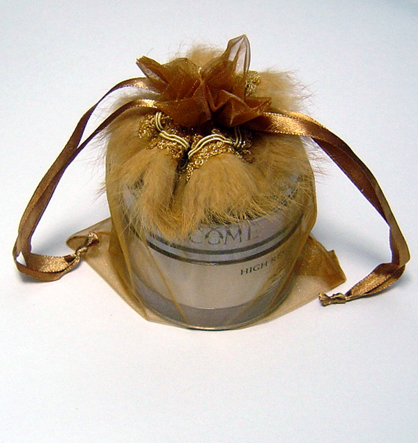 5x6-1/2" FEATHER organza bag-10/pk, GOLD