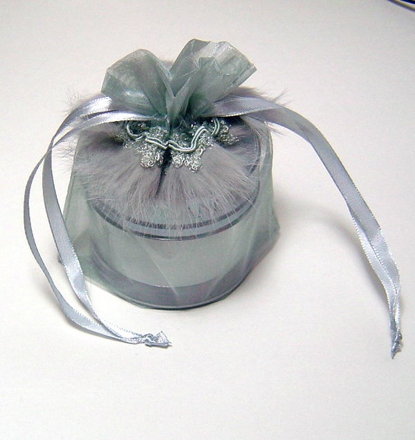 5x6-1/2" FEATHER organza bag-10/pk, LT SILVER