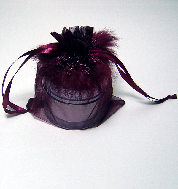 5x6-1/2" FEATHER organza bag-10/pk, WINE