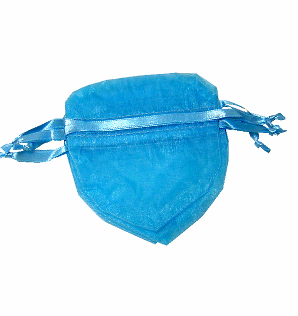 4x3-1/2" HEART SHAPED organza bag-30/pk, LT BLUE