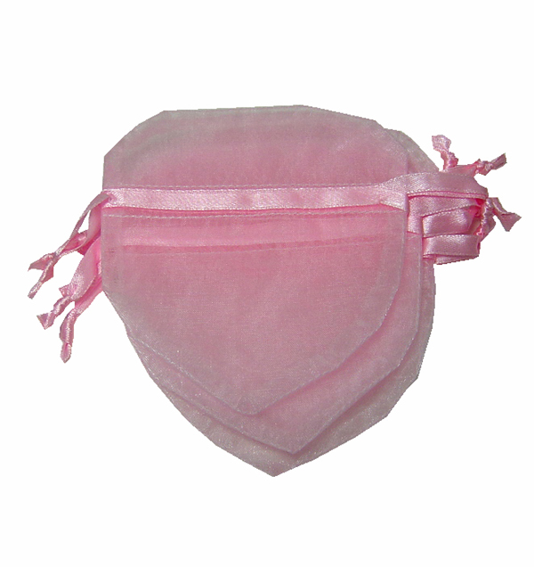 4x3-1/2" HEART SHAPED organza bag-30/pk, PINK