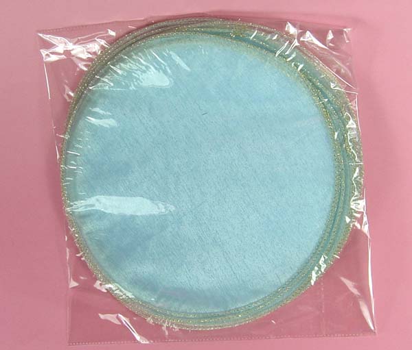 10" organza circle-25/pk, BLUE/GOLD TRIM