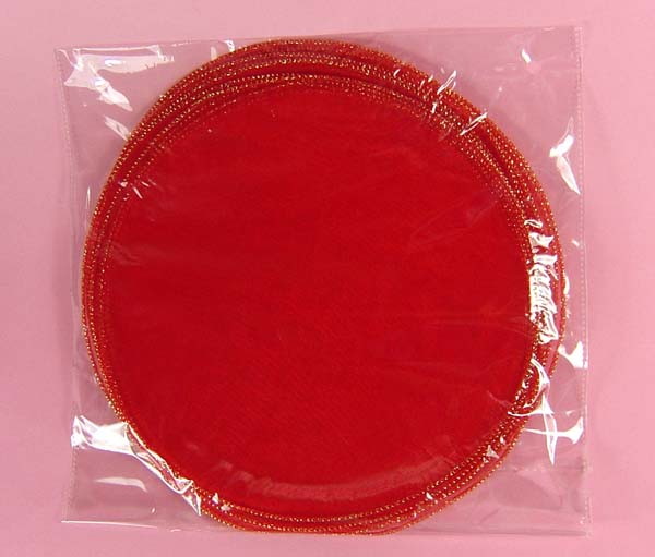 10" organza circle-25/pk, RED/GOLD TRIM