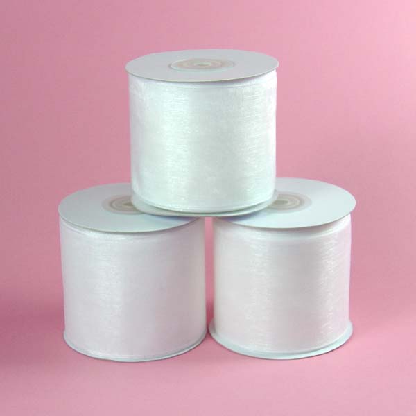 1-1/2" WIRED EDGE organza ribbon-25yds/roll, WHITE