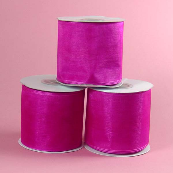 2-1/2" WIRED EDGE organza ribbon-25yds/roll, FUSHIA