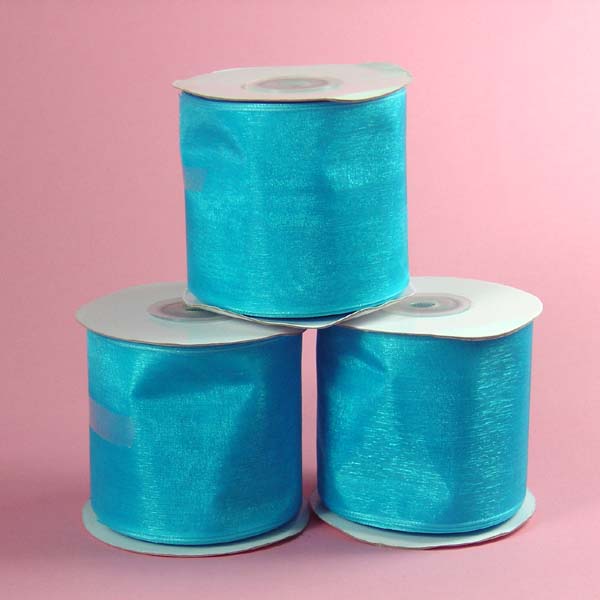 1-1/2" WIRED EDGE organza ribbon-25yds/roll, TURQUOISE
