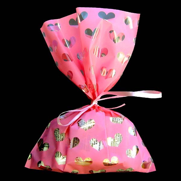 6X9" printed cello bag-100/pk, HEART-PINK