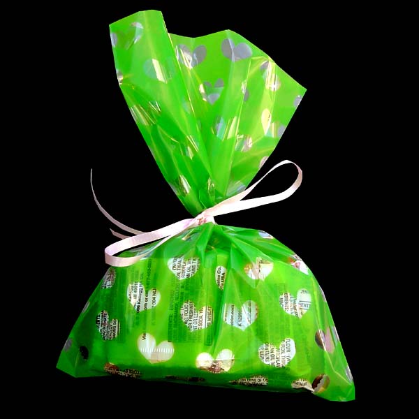 6X9" printed cello bag-100/pk, HEART-GREEN