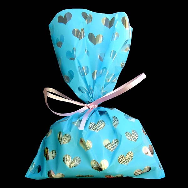 8x12" printed cello bag-100/pk, HEART-BLUE